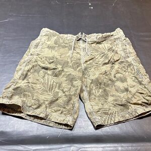 Fat Face Olive Tropical-Leaf Print Swim Trunks